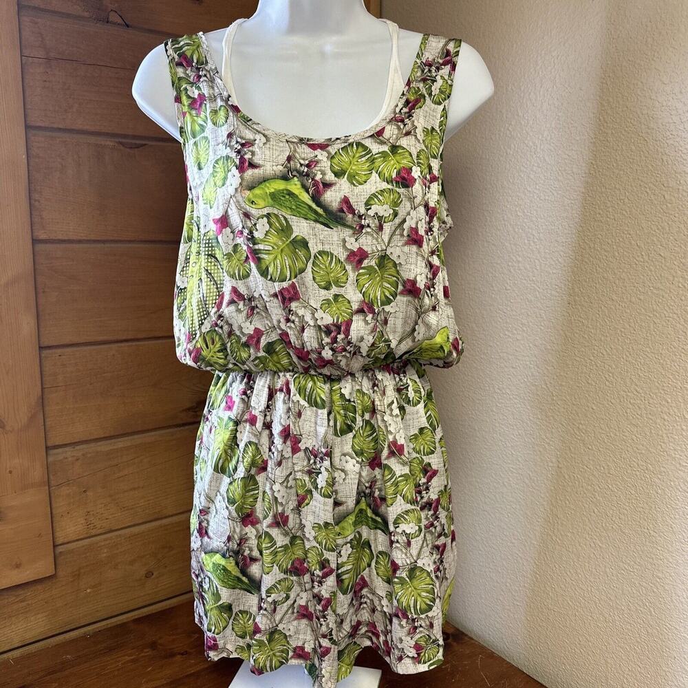 Sinesia Karol XS‎ Silk Romper lined pockets Parrakeet Floral print Tropical